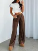 Women's Pants Casual Women Wide Leg Knitted High Waist Loose Comfy Fashion Plus Size Solid Color Straight-leg Trousers