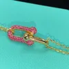 Lyxvarumärkesdesign 14K Gold Pink Zircon Horseshoe Necklace