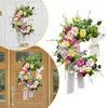 Decorative Flowers Wreath Burlap Lace Bow Spring Artificial Leaves Rattan Garland Christmas Decorations Small Indoor