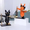 Decorative Objects Figurines Dog Statue Cool French Butler with Metal Tray Storage Box Desk Home Decor Figurines Crafts Animal Resin Sculputre Gifts Z0412