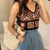 Damestanks H9ed Ethnic Crochet Colorblock Geometrisch mini-vest Out-wear voor vrouwen gebreide spaghetti-riem V-hals Camisole Crop Top