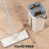 Mops Squeezed floor mop bucket household rotary bucket magic flat mop household kitchen dry and wet use of cleaning tools with 5Pc replacement cloth 230412