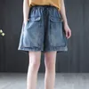 Dames shorts Dames denim shorts met grote zakken oversized vintage wide been shorts dames zomer casual elastische taille jeans shorts 230412