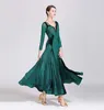 Robes de danse de salon standard pour adultes, jupe de danse flamenco à manches longues pour femmes, vert foncé, robe de valse élégante