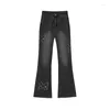 Женские джинсы WCFCX STUDIO Мешковатые женские Y2k с повседневным рисунком бабочек, широкие брюки с высокой талией, расклешенные джинсовые брюки, уличная одежда, брюки в стиле ретро