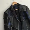 Men's Suits Autumn Denim Plaid Patchwork Suit Coat Rough Edges Trendy Handsome High Street Contrast Creativity Blazers 21Z1426