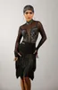Vêtements de scène 2023 robe de danse latine femmes pratique vêtements léopard Sexy maille hauts jupe Performance Costume frange DNV17369