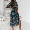 Two Piece Dres Sexy Side Slit Elegant Ruffle Sleeves Printing Holiday Beach es Vestidos Summer VNeck Lace Up Sundress es 230412
