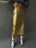 Rokken Clacive Fashion Slim Gold Dames Rok Elegant Chic High Taille Midi Skirts Streetwear Vintage Faldas Rok Vrouwelijke kleding 230412
