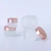 Frascos de armazenamento frascos de creme de vidro fosco transparente recipiente cosmético 5g 10g 15g 20g 30g 50g 60g 100g tampa de ouro rosa pote vazio re318f