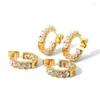 Hoop Earrings DEAR-LIFE Titanium Steel Women's Fashion Pearl 1 With Zirconia Jewelry