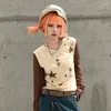 T-shirt da donna Autunno 2023 Y2k Fashion Star Stampa Patchwork Manica lunga Casual Harajuku T-shirt Donna 90S Vintage Goth Grunge Basic E-girl