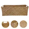 Dinnerware Sets Rectangular Woven Storage Basket Bins: With Handles Small Wicker Cube Seagrass Organizer For Shelves Closet Plates