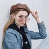 Beret Boneret Feminino Autumn Winter Versão do Wild British Retro Fashion Painter Hat Hat Cap Flat Cap de Couro de Alta Qualidade