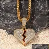 Pendant Necklaces Iced Out Broken Heart Necklace For Mens Womens Fashion Hip Hop Gold Sier Jewelry Drop Delivery Pendants Dhgarden Otiur