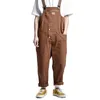 Herrbyxor mode män ficka overaller mens japanska jumpsuit hängslen solida löst casual kläder