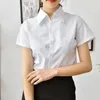 Blouses-shirts voor dames mode wit gestreepte shirt professionele Koreaanse revers slanke tops korte mouwen formele ol lange mouwen button up dames