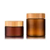 150g 250ml Empty Cream Container PET Frosted Amber Cosmetic Refillable Facial Hair Mask Plastic Jar With Bamboo Lid 20pcs lot Stor2762