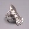 Klusterringar fin S925 Sterling Silver Ring Women Luck Fish Figure Justerbar 35 mmw gåva