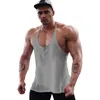 Tampo masculino Tops de ginástica treino de musculação de algodão y Aprofundamento fino tira do ombro Muscle Fit Stringer Sleesess Shirt 230412