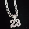 Colliers de pendentif hommes femmes hip hop numéro 23 Collier pendentif avec chaîne cubaine de 13 mm Crystal Hiphop Iced Out Bling Colliers Fashion Charm bijoux 230412