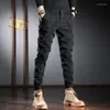 Mäns jeans streetwear mode män byxor skarvad designer elastisk smal fit casual last byxor hombre hip hop joggar övergripande