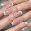 Fałszywe paznokcie 24pcs Paznokcie paznokcie Pełna pokrywa różowa prasa na fałszywej balerinie biała krawędź krótka francuska
