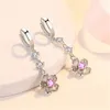 Boucles d'oreilles pendantes pour femmes, 1 paire, mignon, fleur de cerisier, pompon incrusté de Zircon, Clip d'oreille, bijoux à la mode pour dames, E2227