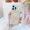 Magnet Wireless Charging Cases For Iphone 15 Plus 14 Pro Max 13 12 Dry Flower Pressed Hard Acrylic PC Plastic TPU Bling Glitter Sequin Sparkle Magnetic Phone Back Cover