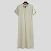 Men Muslim Kaftan Short Sleeve Solid O Neck Jubba Thobe Abaya Middle East Dubai Saudi Arabia Islamic Mens Robes S-5XL