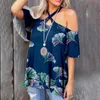 Women's T Shirts 10 Styles 2023 Women Off The Shoulder T-shirts Print Long Sleeve Tunic Tops Fall Casual Sexy Blouse Criss Cross Strappy