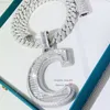 Ciondolo per collana personalizzata con nome iniziale ghiacciato con diamante moissanite Vvs taglio baguette hip-hop