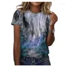 Women's T Shirts 2023 Summer Short Sleeve T-shirt 3D Floral Print Oil Painting Round Neck Casual Loose XL XXS-6XL