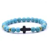 Strand 18 färger Vintage Black Cross Stone Charms 8mm naturliga pärlor armband Buddha Stretch Yoga smycken