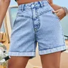 Women's Shorts Benuynfy High Waist Rollup Hem Denim Shorts Women's Street Clothing Casual Summer Loose Fit Women's Jeans 230412