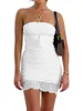 Casual Dresses Women s Lace Mini Dress Off Shoulder Strapleless Tie-up Front BodyCon Slim Fit Going Out Party Club