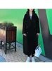 Damen-Wollmischungen, Winter, koreanischer Stil, handgefertigt, zweireihig, schwarz, langer Mantel aus 100 % Wolle, Damen-Revers, lose wärmende Wolljacke 231110