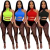 Women's Two Piece Pants Sexy Set Women Clothing Sets Rave Festival Party Club Outfits For Halter Crop Tops And Mesh Sheer Leggings