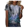 Women's T Shirts 2023 Summer Short Sleeve T-shirt 3D Floral Print Oil Painting Round Neck Casual Loose XL XXS-6XL