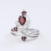 Cluster Rings Gem's Ballet Natural Red Garnet Gemstone 925 Sterling Silver Floral Design Fine Smycken för kvinnors engagemang