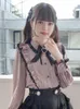 Blouses Femmes Y2k Rose Bow Blouse Femmes Japonais Kawaii Dentelle Chemise À Volants Harajuku Mignon Dames Tops 2023 Lolita Blusas Femme Camisas Mujer