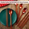 Палочки для еды, 16 шт., деревянная ложка с длинной ручкой и набор столовых приборов, многоразовая посуда, комбинированная посуда для еды304W