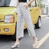 Women's Pants Summer Capri High Waist Women Fashion White Black Polka Dot Wide Leg Trousers Chiffon Korean Casual Loose Student