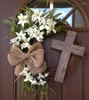 Dekorativa blommor Påskkrans med Cross Home Decoration Door Wall Hanging Artificial Flower