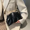 Evening Bags Glitter Laser Women's Leather Cloud Retro Chain Crossbody Luxury Pleated Dumpling Handbag Party Clutch 230412