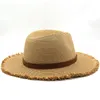 Wiosenna letnia papierowa słomka Burrs szerokie gądzą słoneczne czapki z brązowym paskiem kobiety mężczyźni plażowi ochrona UV unisex karnawał fedora hat