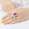 Cluster Rings Charm Cute Silver Colors Flower Waterdrop For Women Trendy Metal Inlaid White Red Stone Wedding Engagement Jewelry