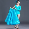 Stage Wear Blue Single Sleeve Latin Dance Dress Girls Modern Clothes National Standard Ballroom Competition Dresses SL7407