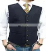 Gilet da uomo Gilet in misto lana Vestibilità slim Scollo a V Monopetto Tweed Senza maniche Canotta Sposo Groomsmen Matrimonio