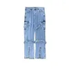 Jeans masculinos Cargo Trendy Men casual Denim Troushers Zipper pernas bolso corredores calças táticas roupas de harém de streetwear